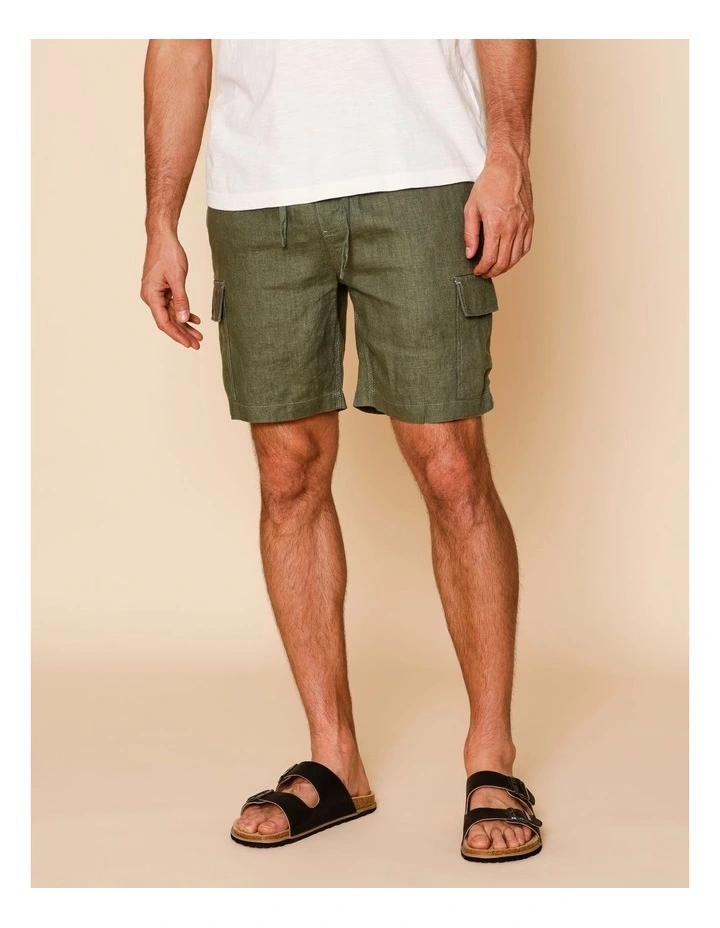 Lachlan Linen Cargo Shorts in Khaki image 2