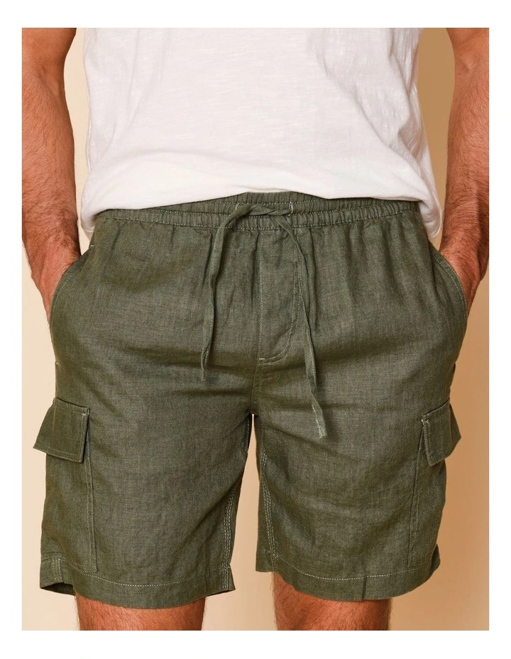 Lachlan Linen Cargo Shorts in Khaki image 3
