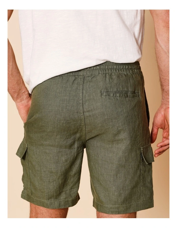 Lachlan Linen Cargo Shorts in Khaki image 5