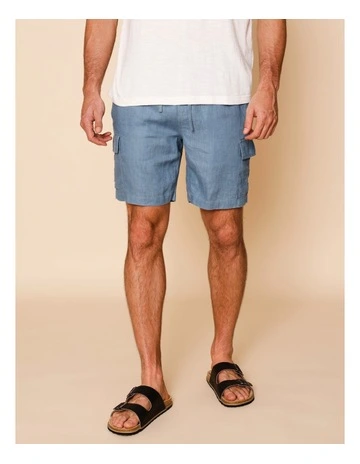 Lachlan Linen Cargo Shorts in Blue