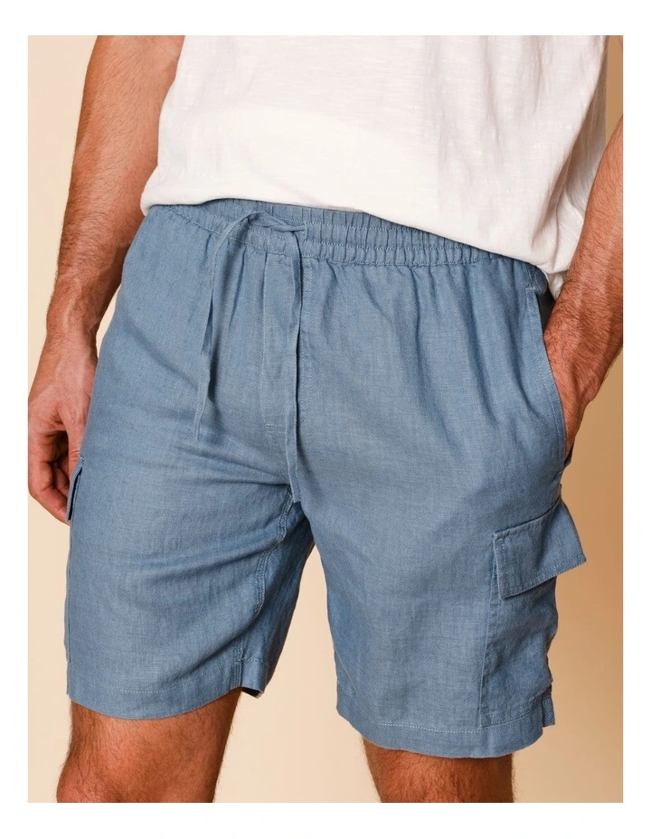 Lachlan Linen Cargo Shorts in Blue image 3