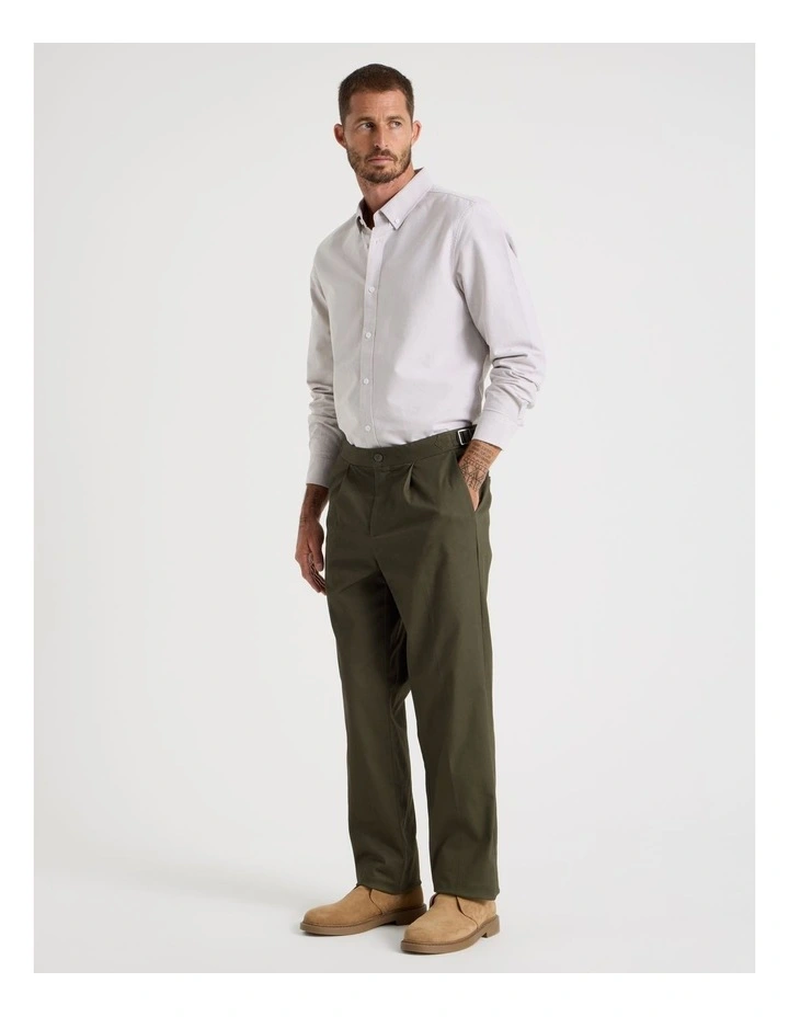 Tailored Textured Trousers in Olive image 3