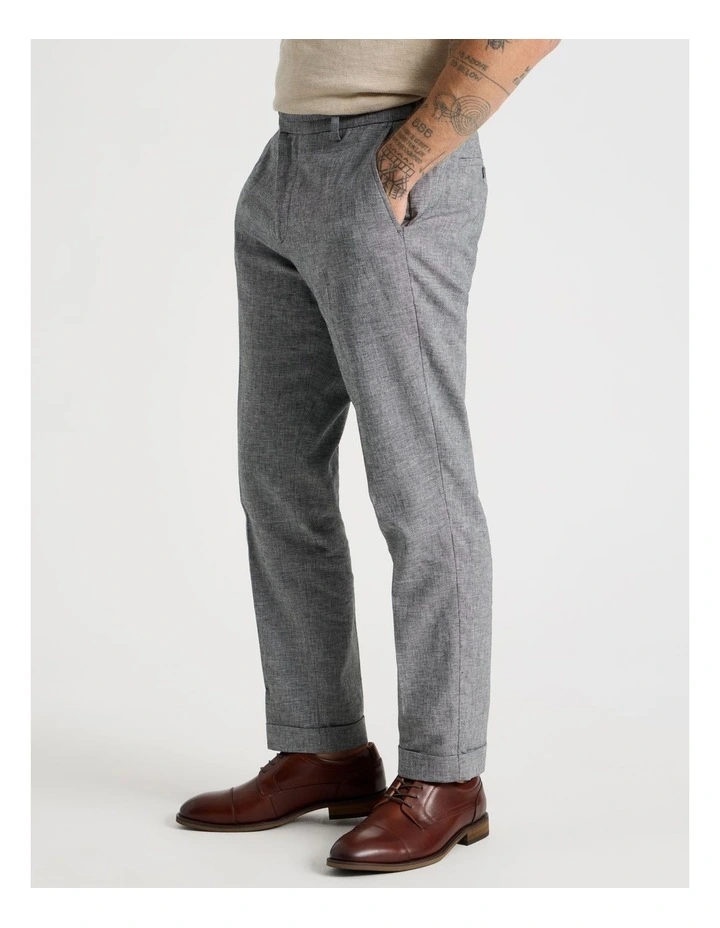 Linen Tailored Pants Elastic Back in Black image 2