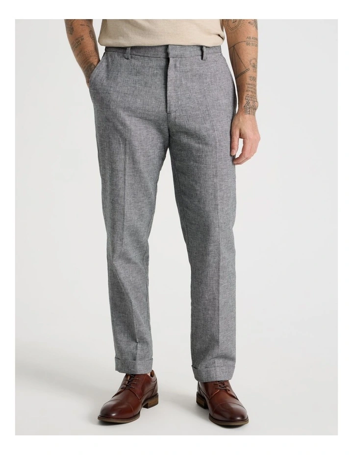 Linen Tailored Pants Elastic Back in Black image 3