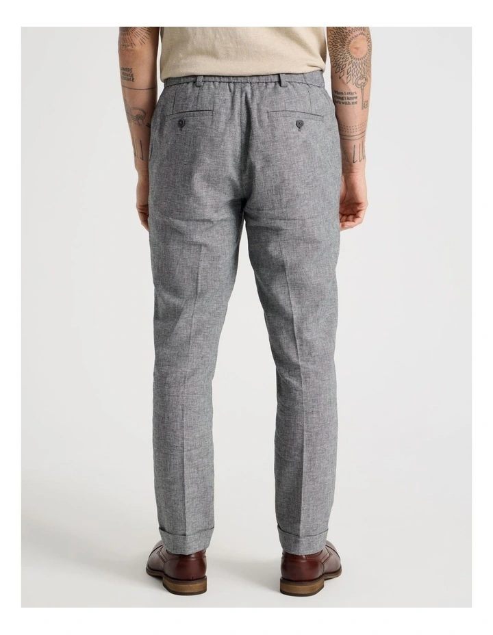 Linen Tailored Pants Elastic Back in Black image 5