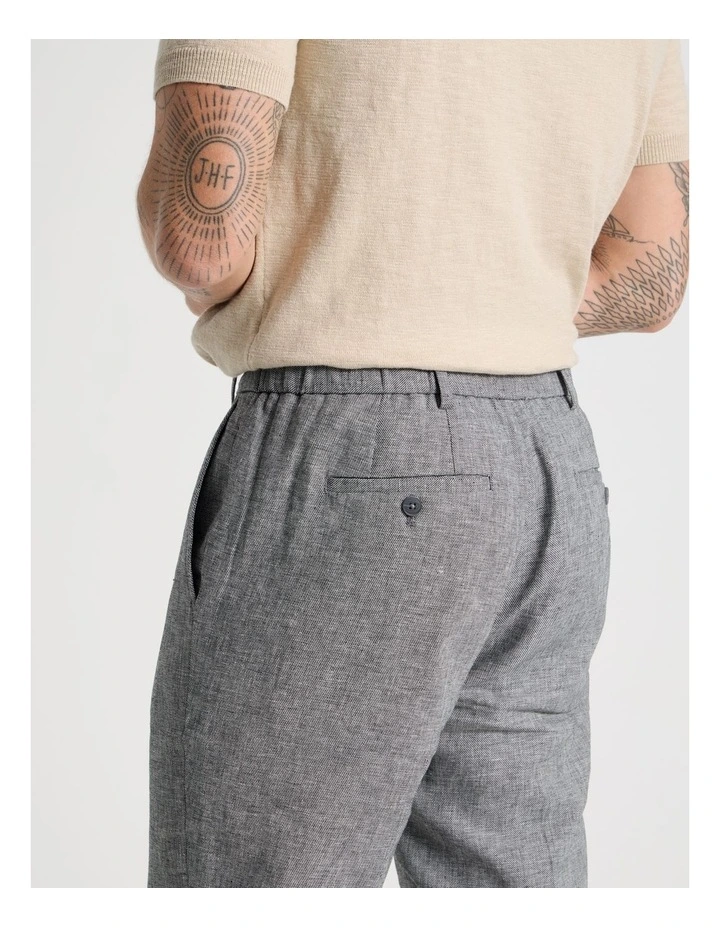 Linen Tailored Pants Elastic Back in Black image 6