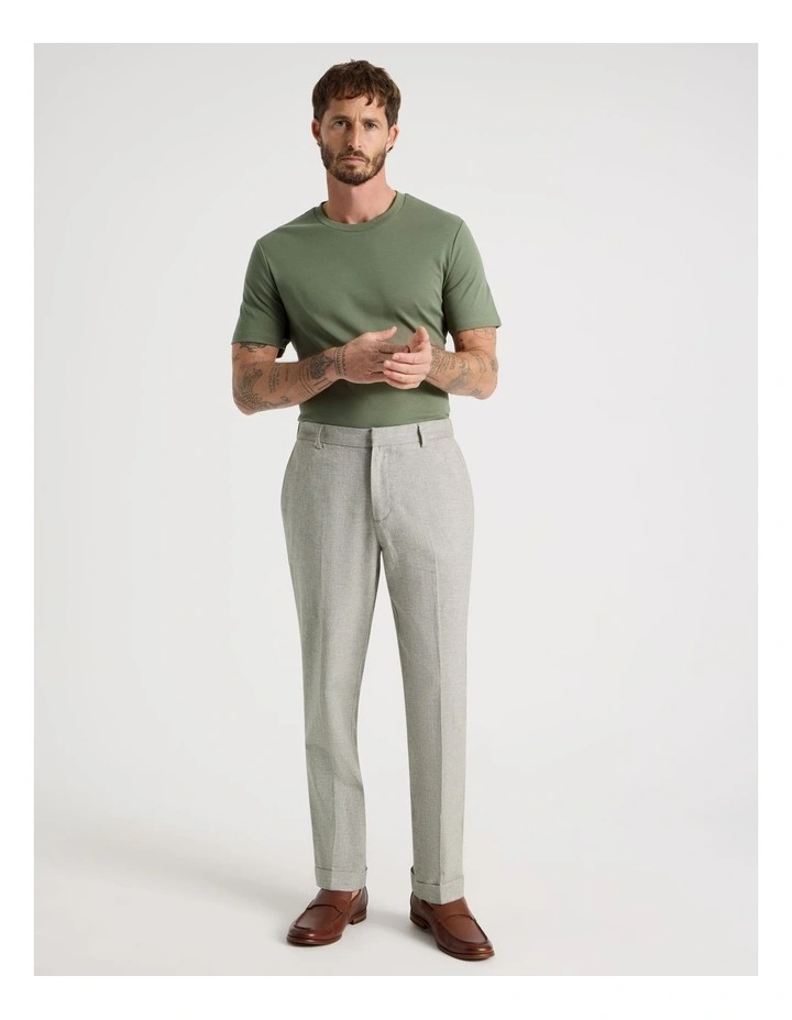 Linen Tailored Pants Elastic Back in Olive image 3