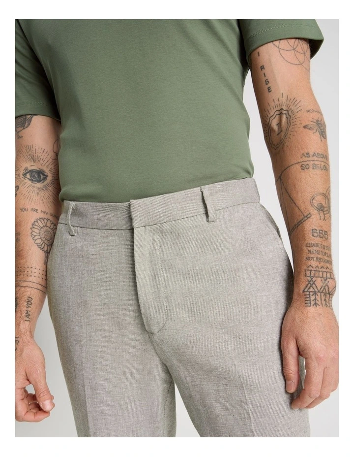 Linen Tailored Pants Elastic Back in Olive image 4