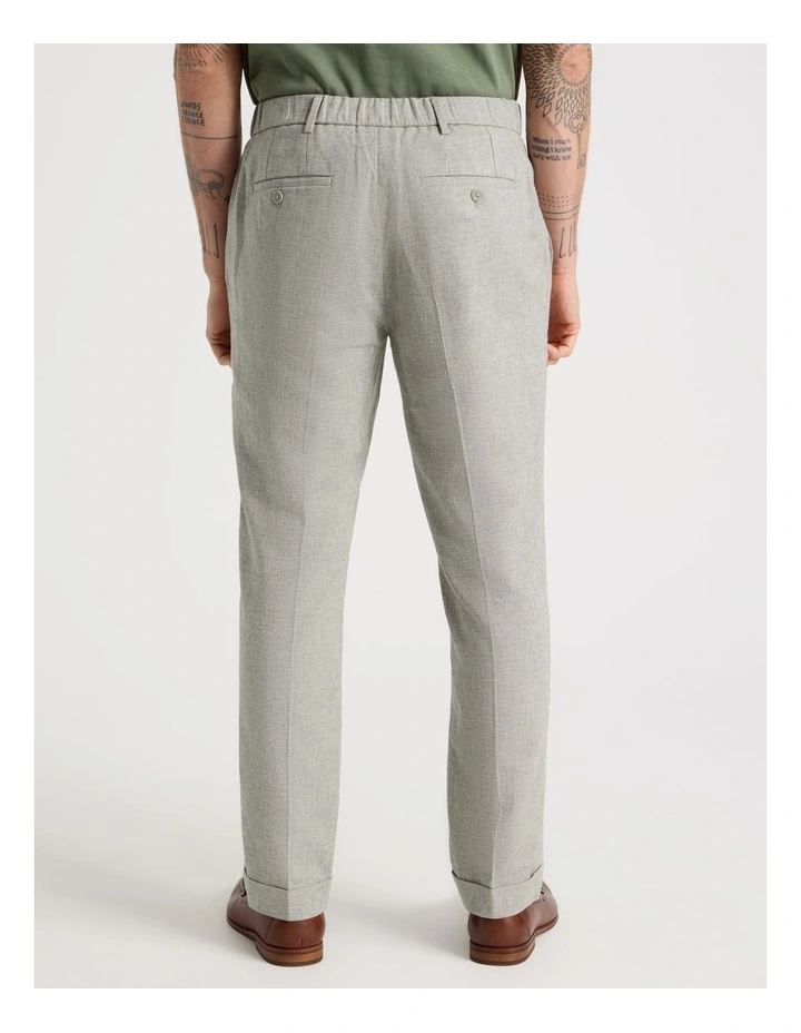 Linen Tailored Pants Elastic Back in Olive image 5