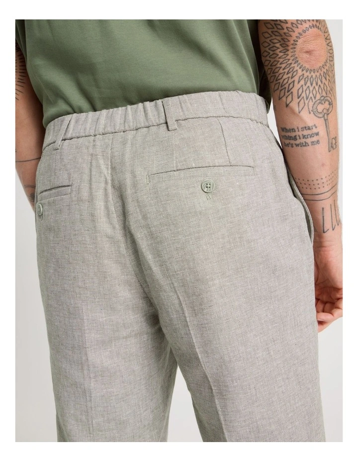 Linen Tailored Pants Elastic Back in Olive image 6