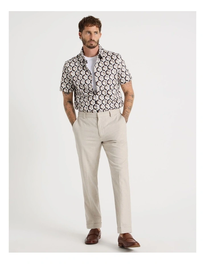 Linen Tailored Pants Elastic Back in Sand image 1