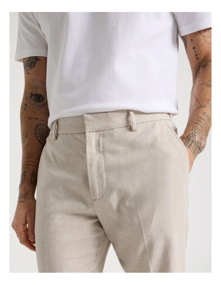 Linen Tailored Pants Elastic Back in Sand image 3