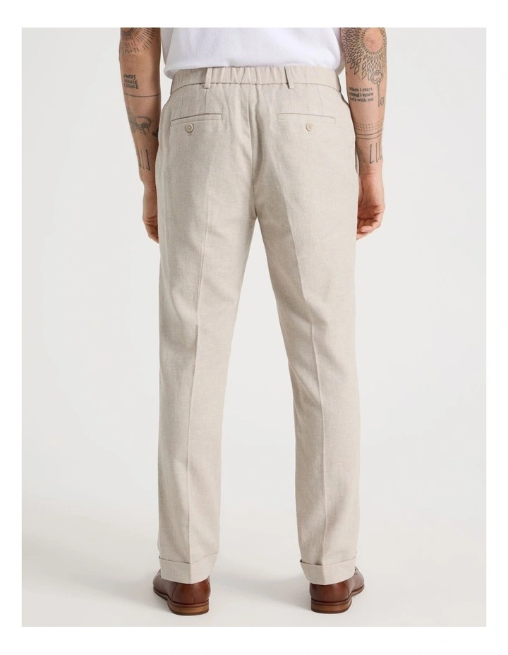 Linen Tailored Pants Elastic Back in Sand image 4