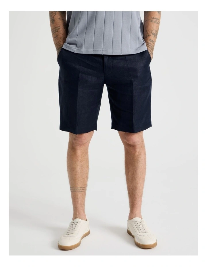 Linen Tailored Shorts in Navy image 2