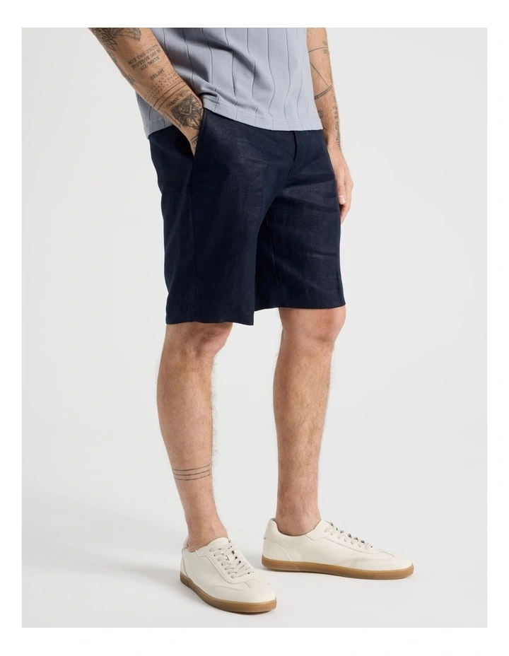 Linen Tailored Shorts in Navy image 4