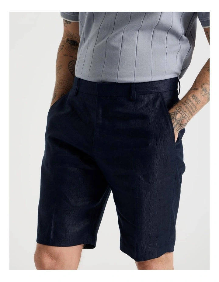 Linen Tailored Shorts in Navy image 5