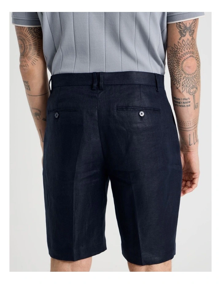Linen Tailored Shorts in Navy image 7