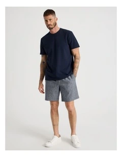 Drawstring Linen Blend Short in Navy
