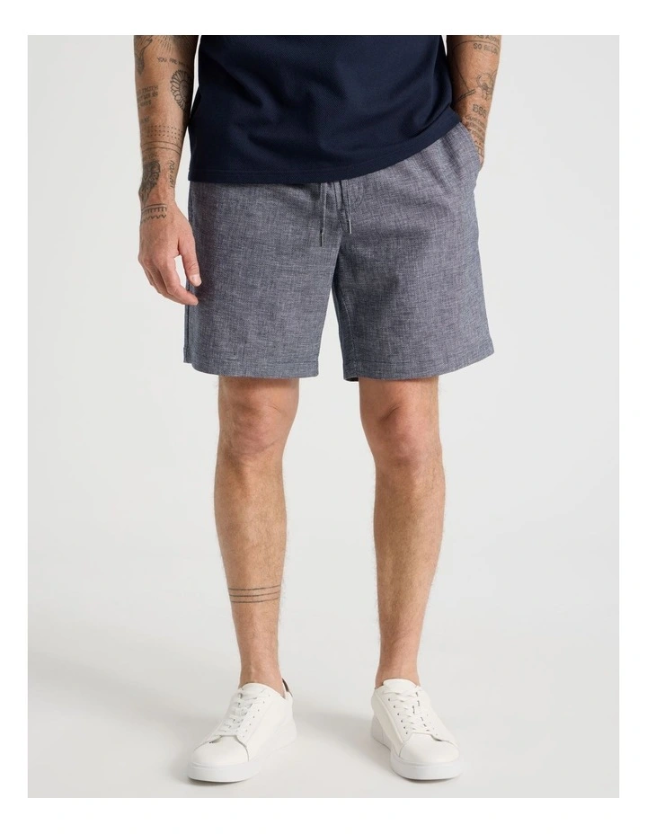 Drawstring Linen Blend Short in Navy image 2