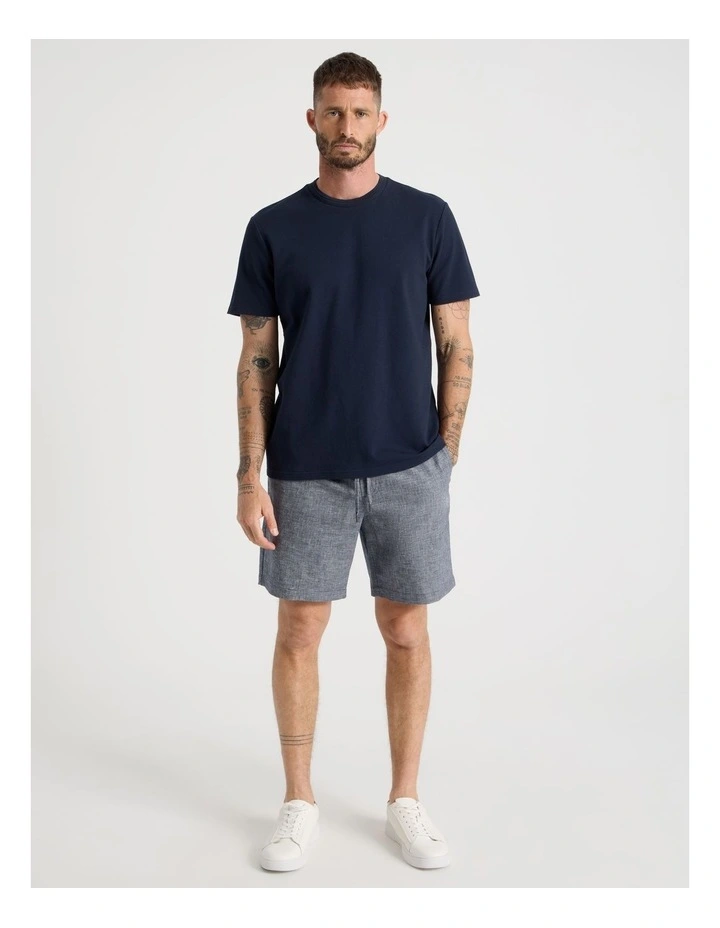 Drawstring Linen Blend Short in Navy image 3