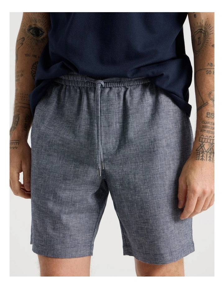 Drawstring Linen Blend Short in Navy image 4