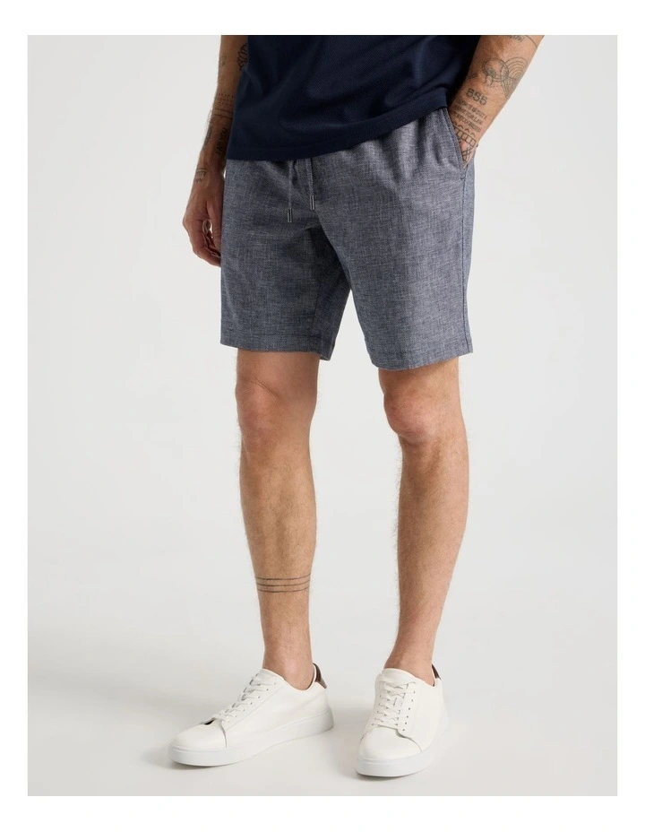 Drawstring Linen Blend Short in Navy image 5