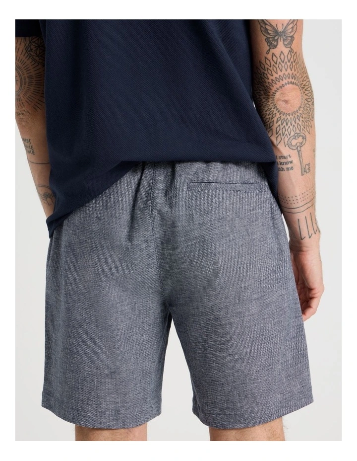 Drawstring Linen Blend Short in Navy image 7