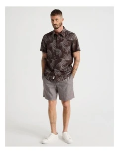 Drawstring Linen Blend Short in Chocolate