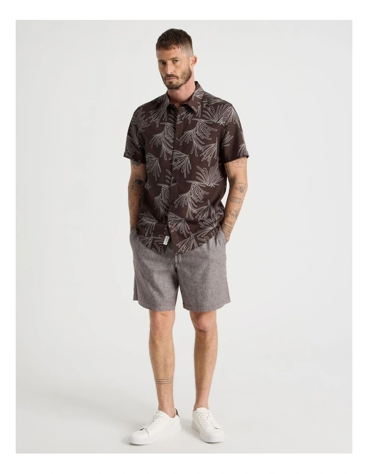Drawstring Linen Blend Short in Chocolate image 1