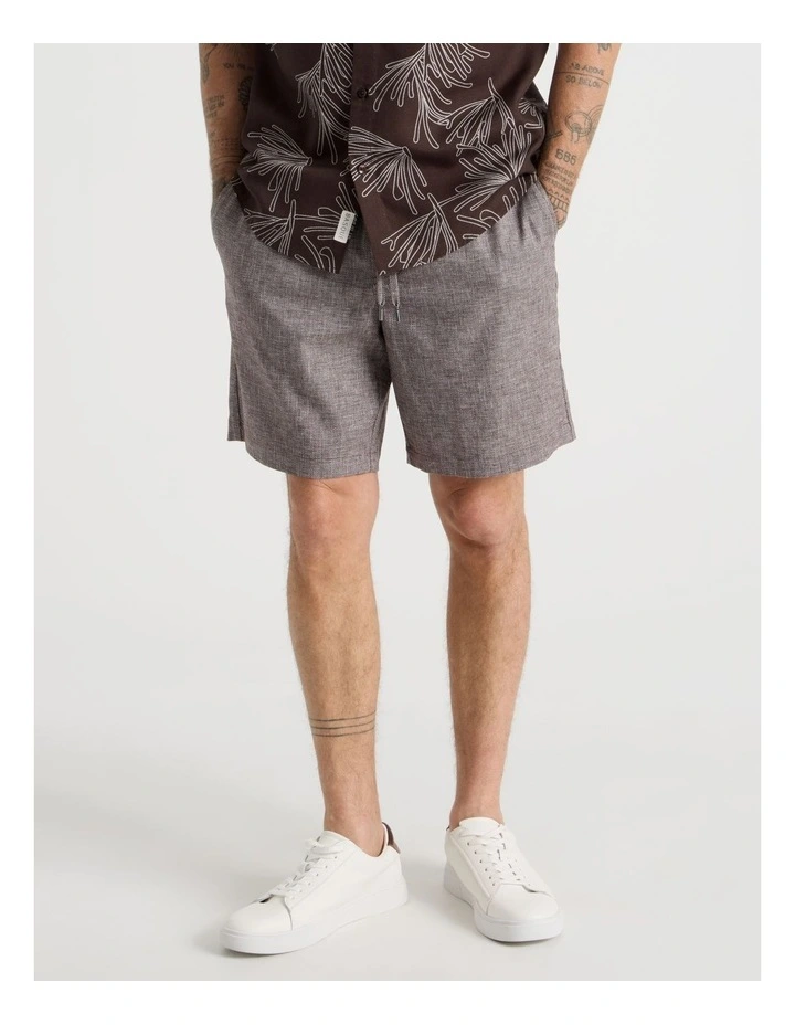 Drawstring Linen Blend Short in Chocolate image 2