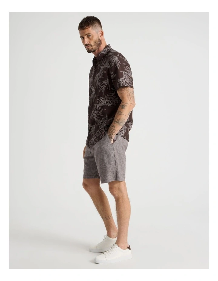 Drawstring Linen Blend Short in Chocolate image 3