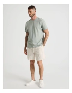 Drawstring Linen Blend Short in Seagrass Stripe