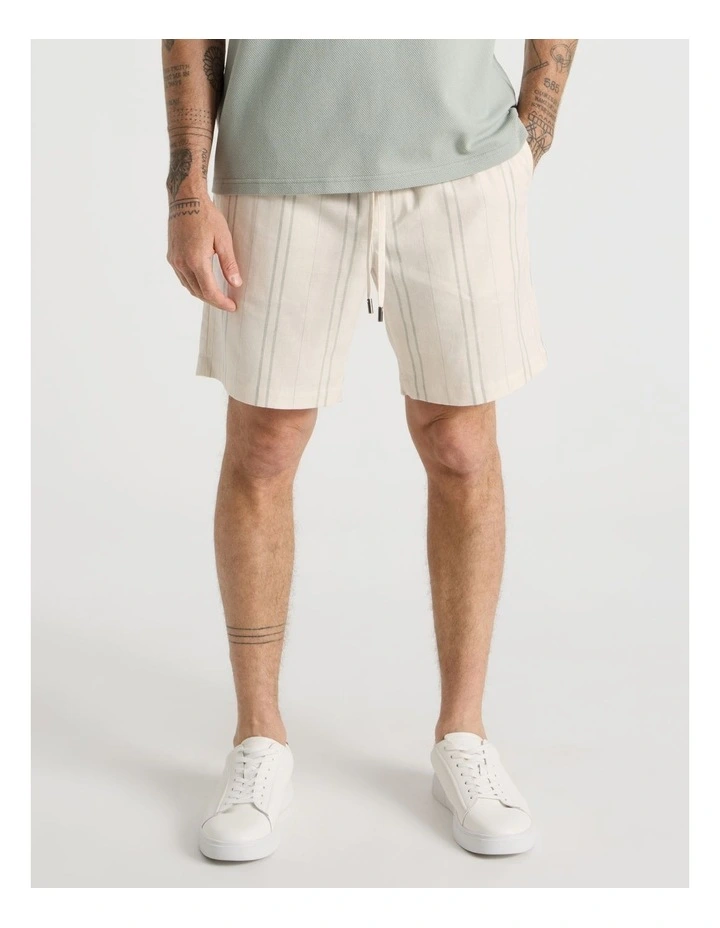 Drawstring Linen Blend Short in Seagrass Stripe image 2