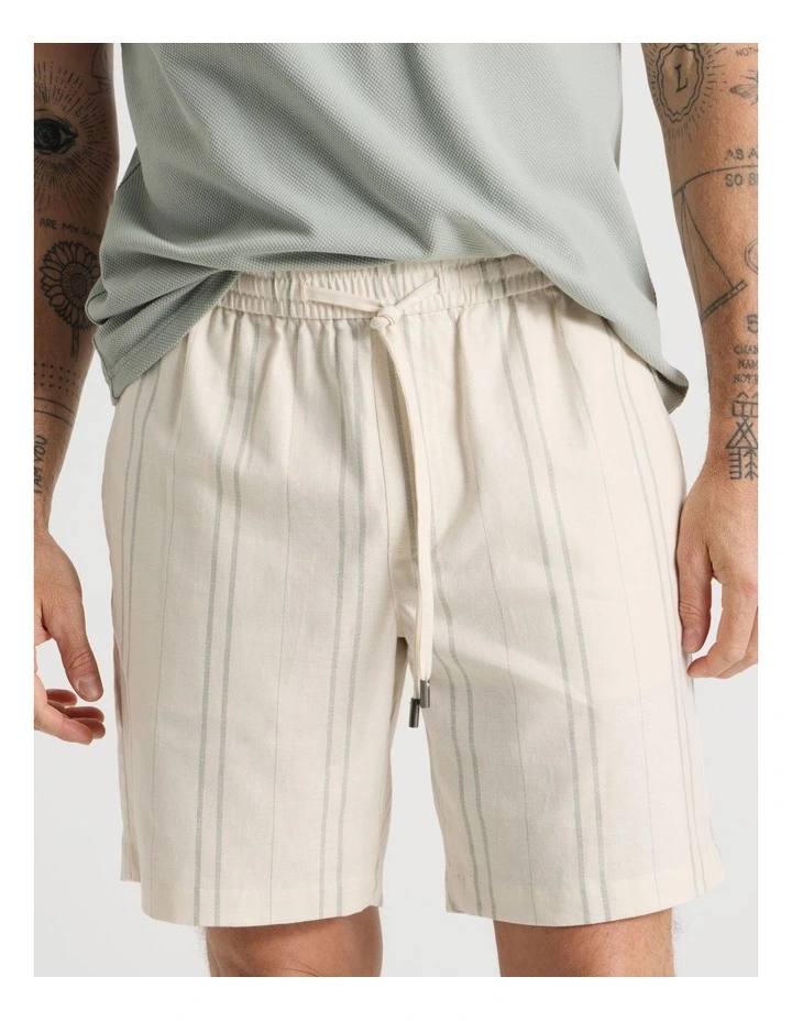 Drawstring Linen Blend Short in Seagrass Stripe image 3