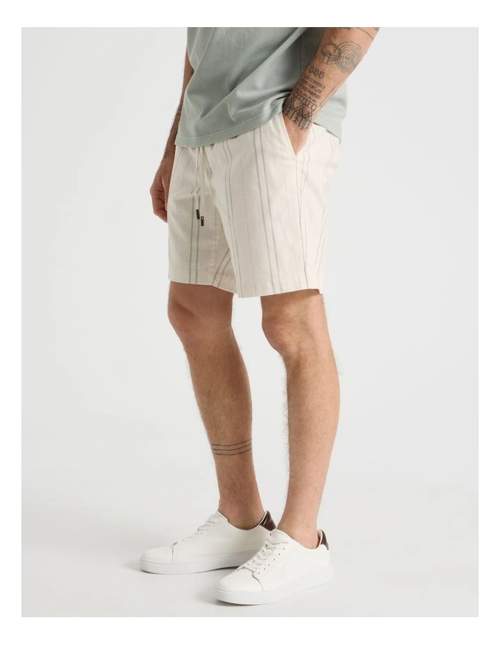 Drawstring Linen Blend Short in Seagrass Stripe image 5