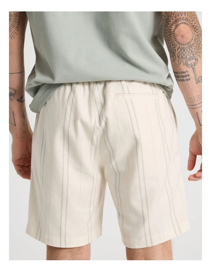 Drawstring Linen Blend Short in Seagrass Stripe image 7