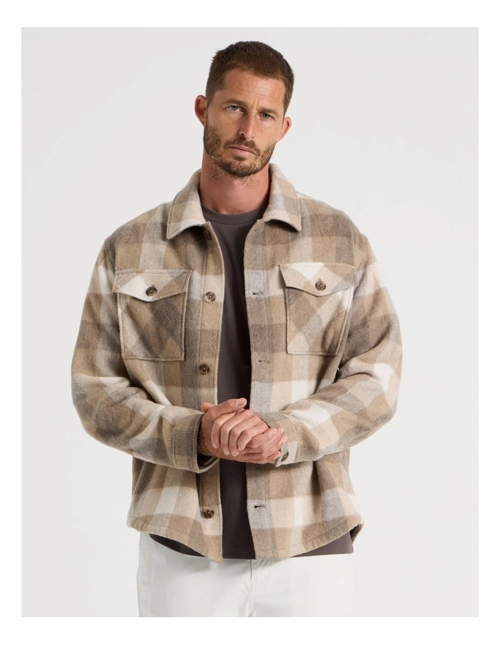 Checked Shacket in Sand image 1