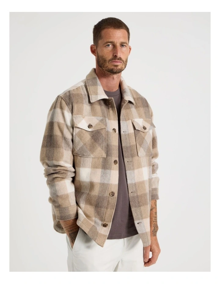 Checked Shacket in Sand image 3