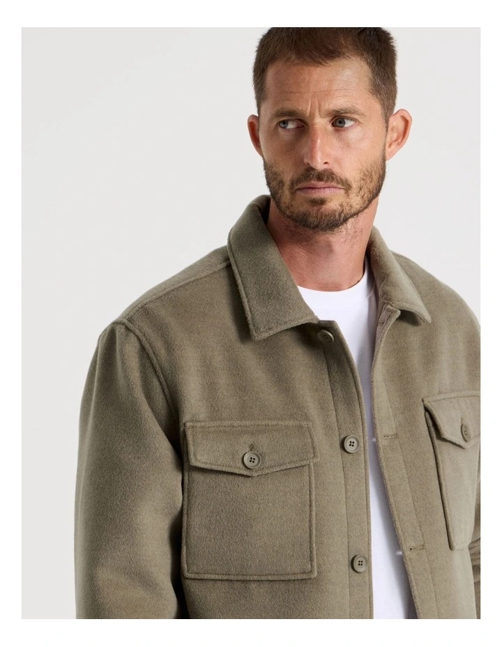 Double Pocket Flannel Shacket in Olive image 2