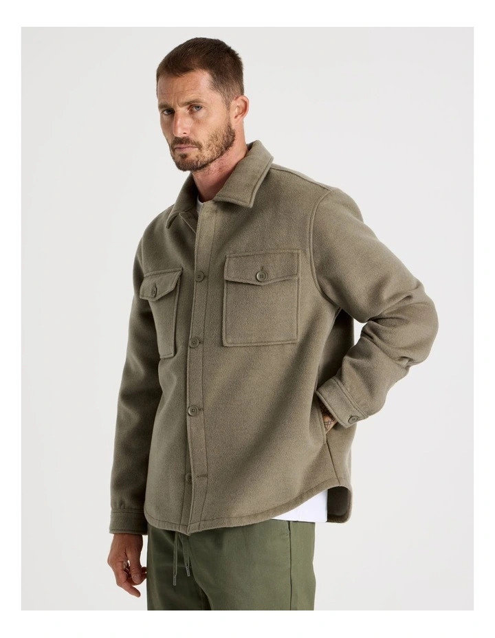 Double Pocket Flannel Shacket in Olive image 3