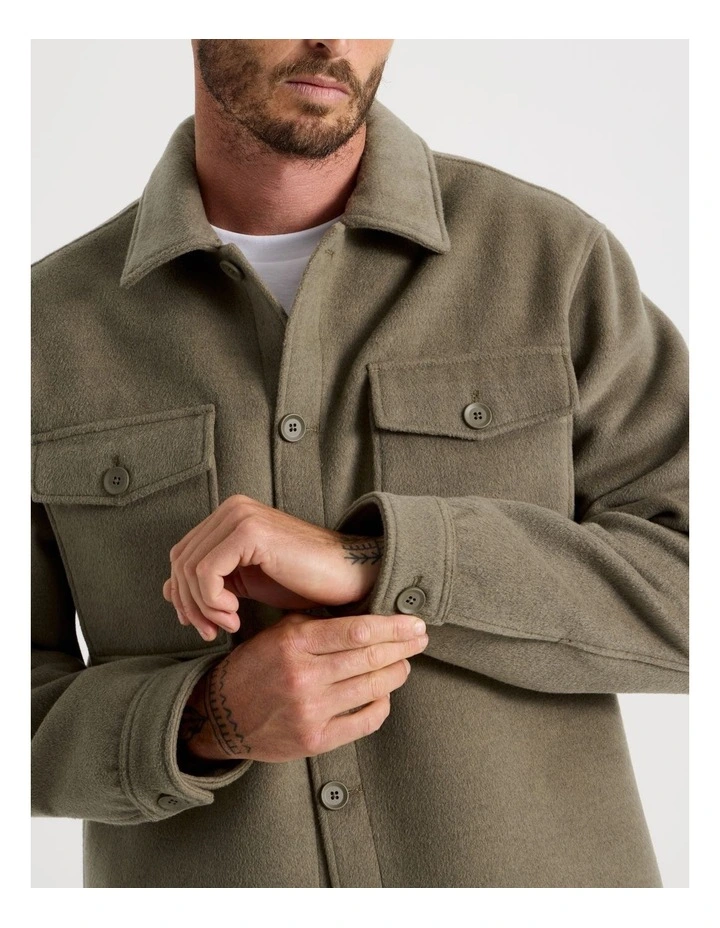 Double Pocket Flannel Shacket in Olive image 4