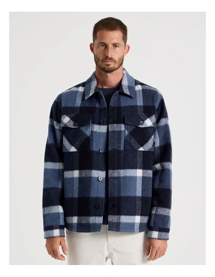 Checked Shacket in Navy image 3