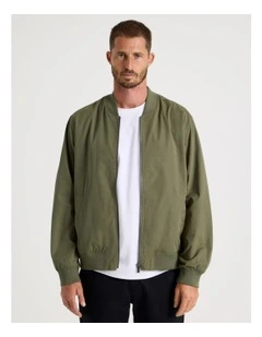 Water Resistant Bomber Jacket in Olive