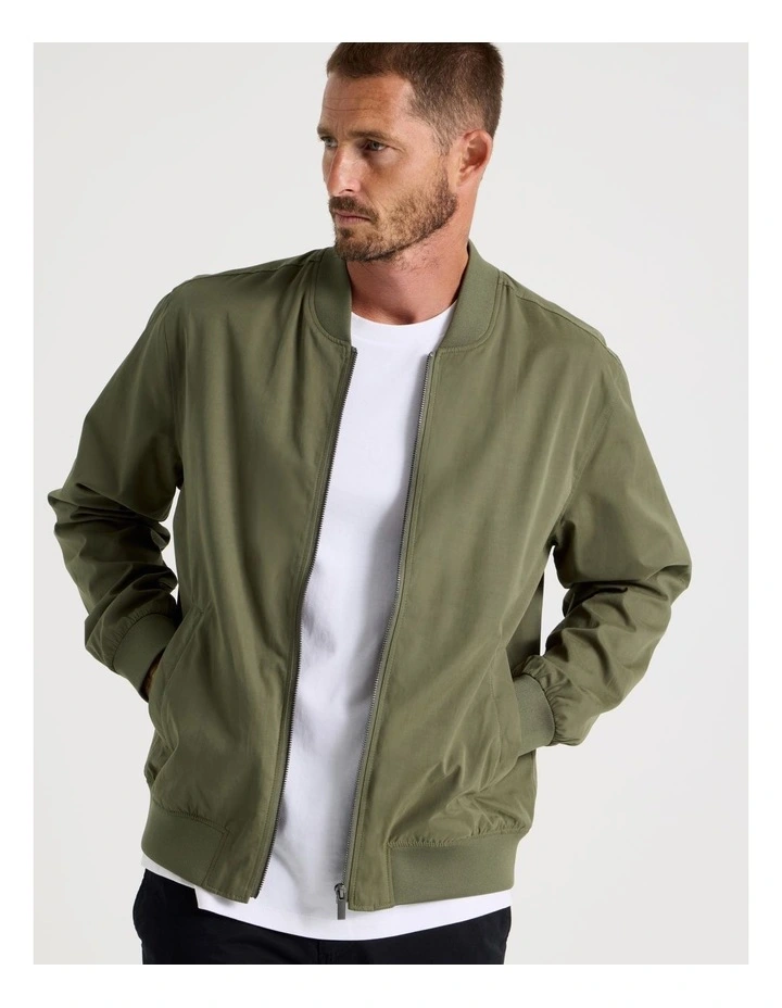 Water Resistant Bomber Jacket in Olive image 7