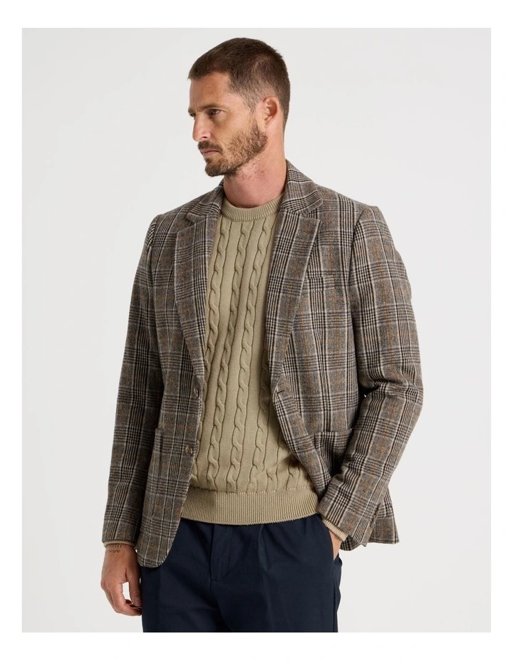 Single Breasted Checked Blazer in Brown image 1