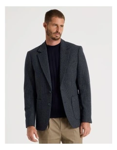 Single Breasted Checked Blazer in Navy