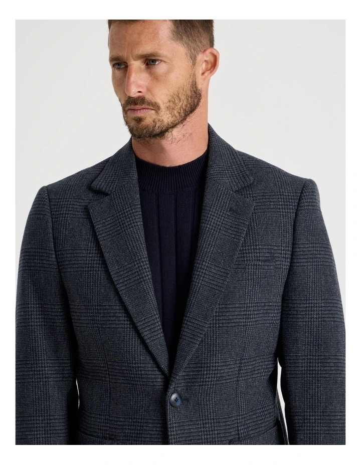 Single Breasted Checked Blazer in Navy image 2