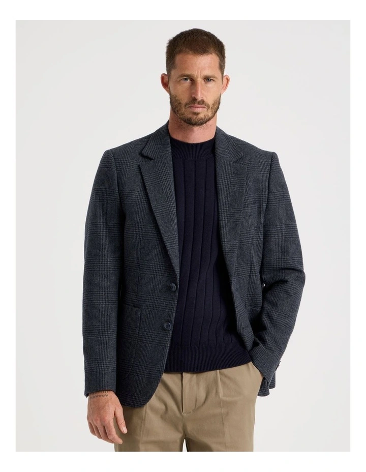 Single Breasted Checked Blazer in Navy image 4