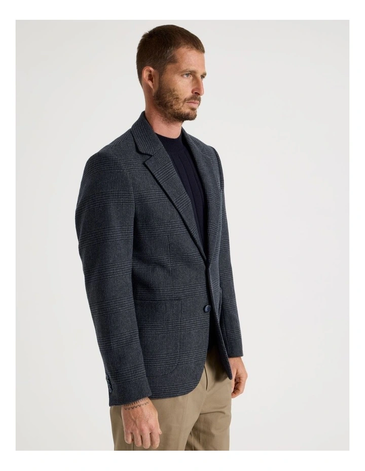 Single Breasted Checked Blazer in Navy image 5