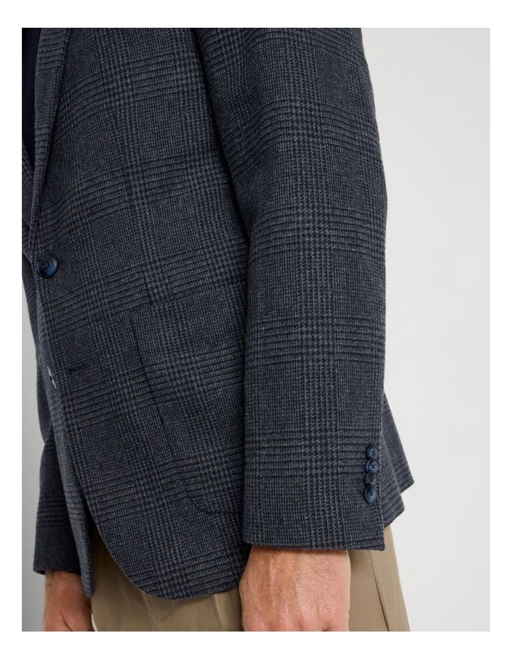 Single Breasted Checked Blazer in Navy image 7